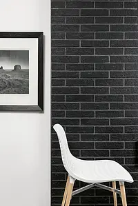 Background tile, Effect brick, Color black, Glazed porcelain stoneware, 6x25 cm, Finish antislip